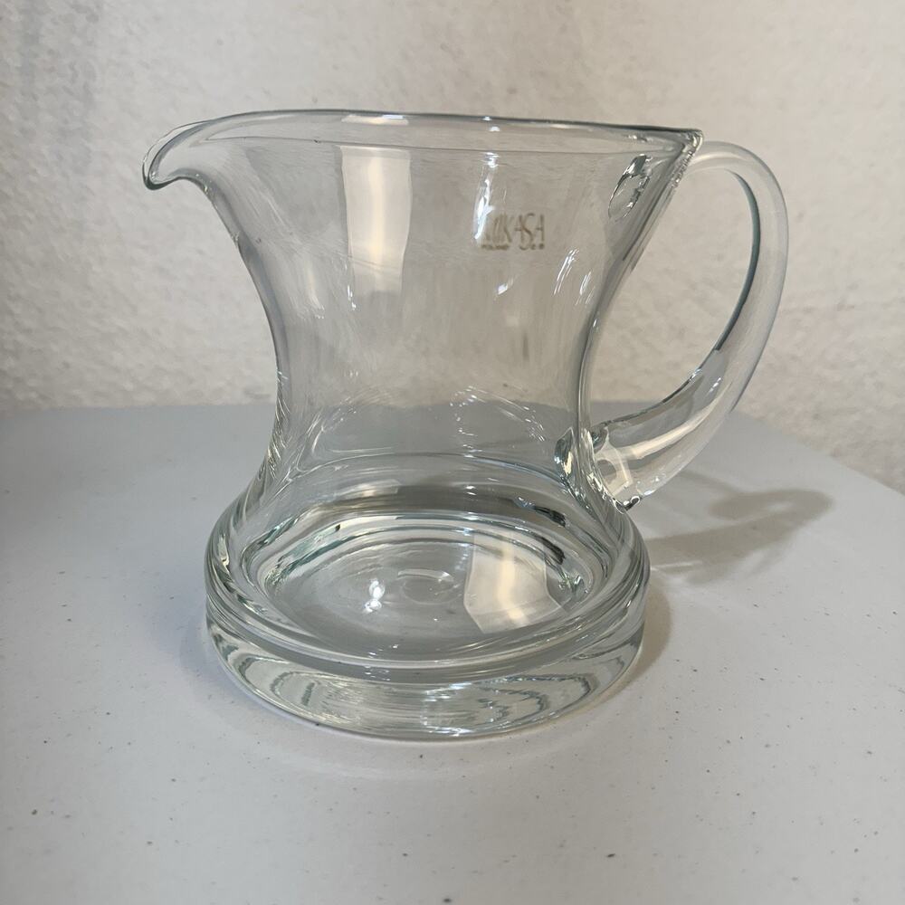 Mikasa Poland Clear Blown Glass Pitcher Applied Handle MCM Cottagecore Farmhouse
